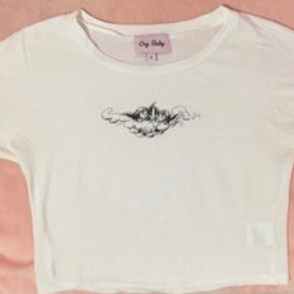 Cry Baby white cropped angel tee